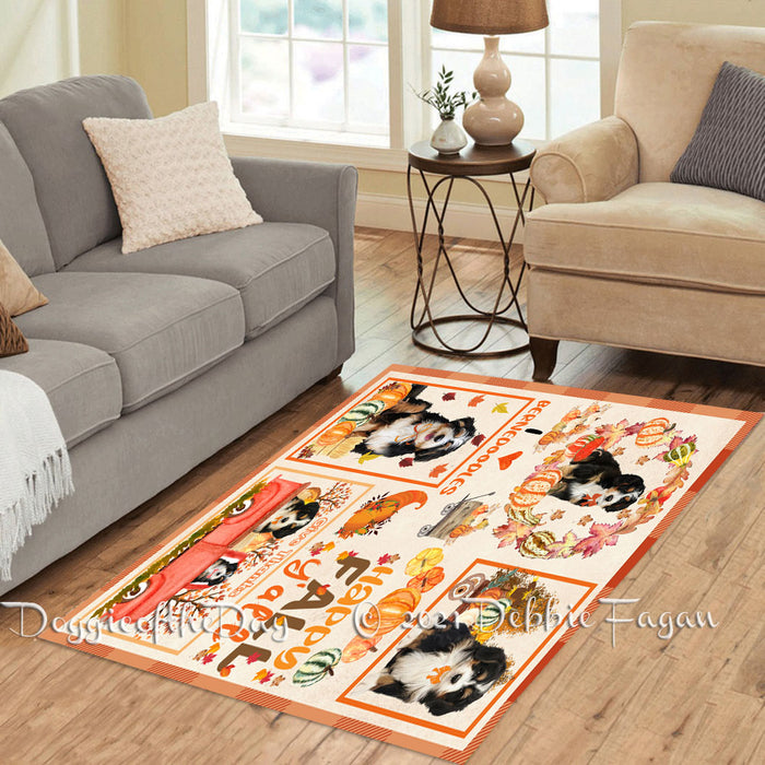 Happy Fall Y'all Pumpkin Bernedoodle Dogs Polyester Living Room Carpet Area Rug ARUG66649