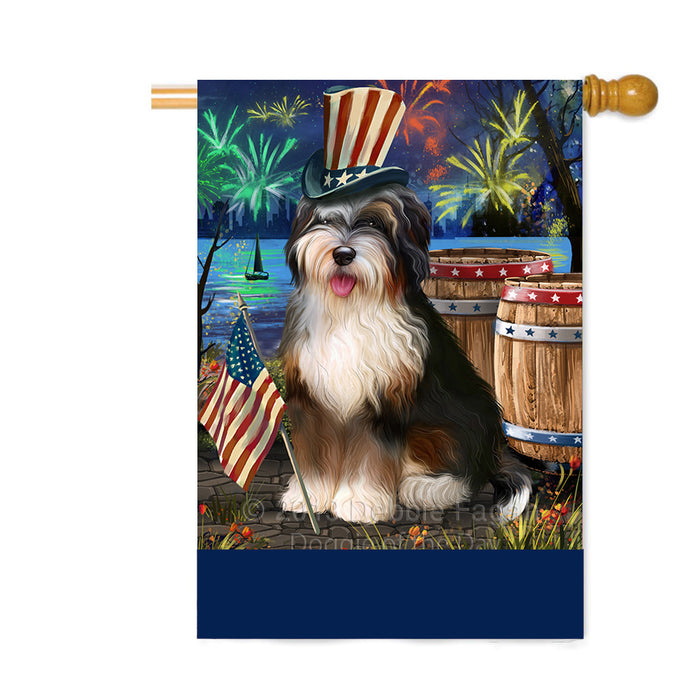 Personalized 4th of July Firework Bernedoodle Dog Custom House Flag FLG-DOTD-A57837