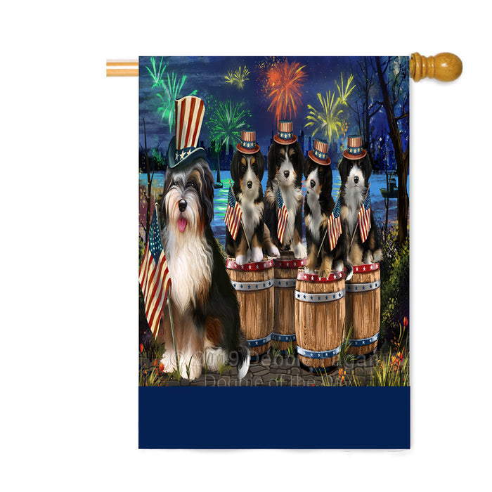 Personalized 4th of July Firework Bernedoodle Dogs Custom House Flag FLG-DOTD-A57838