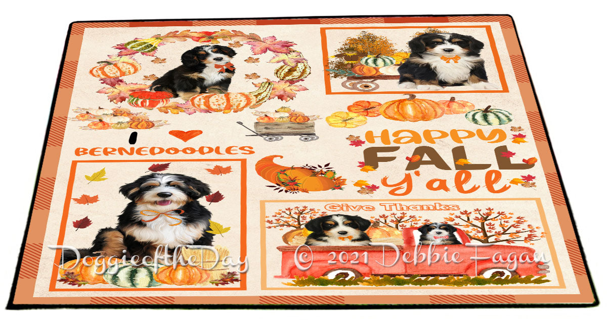 Happy Fall Y'all Pumpkin Bernedoodle Dogs Indoor/Outdoor Welcome Floormat - Premium Quality Washable Anti-Slip Doormat Rug FLMS58549
