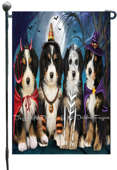 Happy Halloween Trick or Treat Bernedoodle Dogs Garden Flags- Outdoor Double Sided Garden Yard Porch Lawn Spring Decorative Vertical Home Flags 12 1/2"w x 18"h