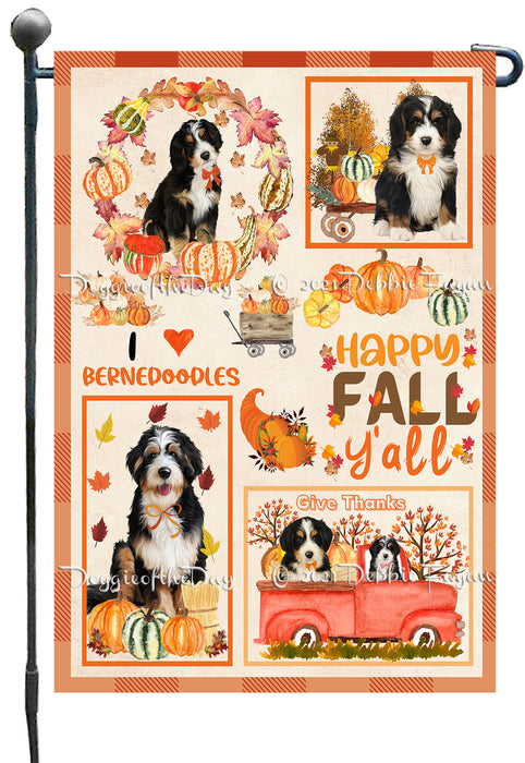 Happy Fall Y'all Pumpkin Bernedoodle Dogs Garden Flags- Outdoor Double Sided Garden Yard Porch Lawn Spring Decorative Vertical Home Flags 12 1/2"w x 18"h