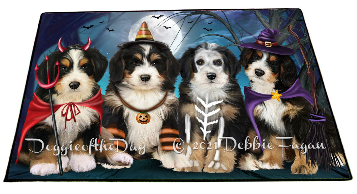 Happy Halloween Trick or Treat Bernedoodle Dogs Indoor/Outdoor Welcome Floormat - Premium Quality Washable Anti-Slip Doormat Rug FLMS58339