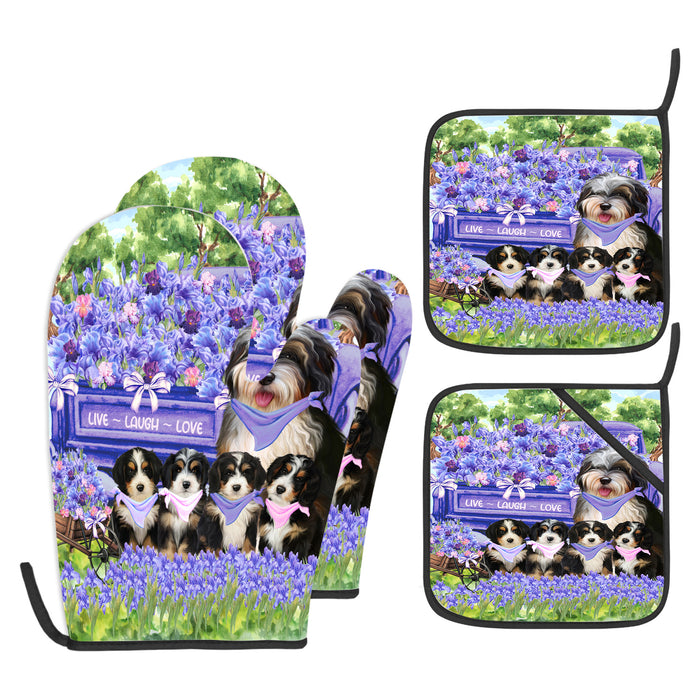 Bernedoodle Oven Mitts and Pot Holder: Explore a Variety of Designs, Potholders with Kitchen Gloves for Cooking, Custom, Personalized, Gifts for Pet & Dog Lover