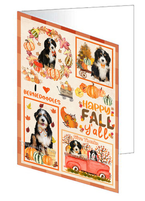 Happy Fall Y'all Pumpkin Bernedoodle Dogs Handmade Artwork Assorted Pets Greeting Cards and Note Cards with Envelopes for All Occasions and Holiday Seasons GCD76922