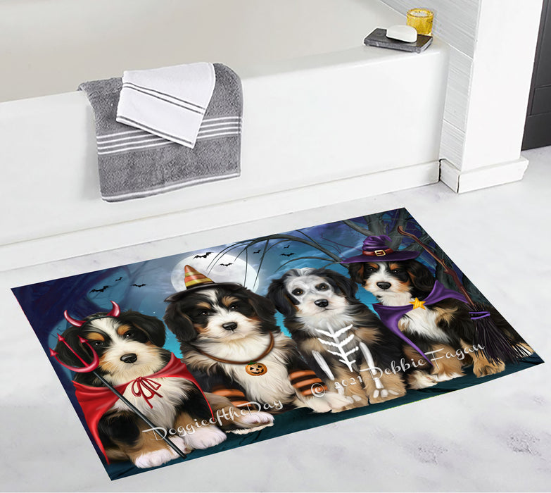 Happy Halloween Trick or Treat Bernedoodle Dogs Bathroom Rugs with Non Slip Soft Bath Mat for Tub BRUG54898