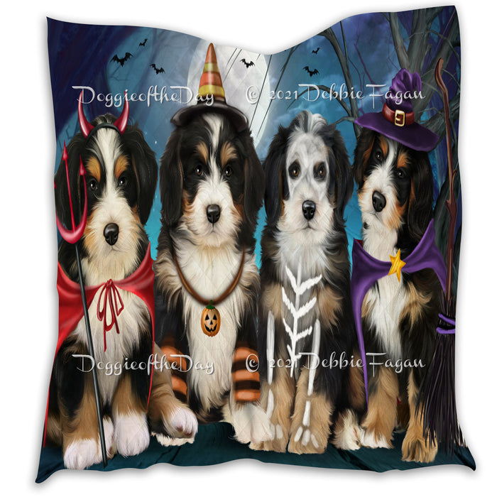 Happy Halloween Trick or Treat Bernedoodle Dogs Lightweight Soft Bedspread Coverlet Bedding Quilt QUILT60216