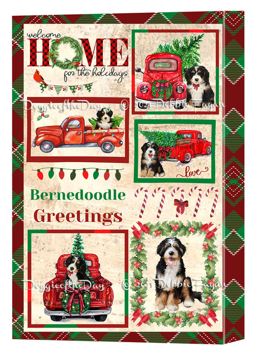 Welcome Home for Christmas Holidays Bernedoodle Dogs Canvas Wall Art Decor - Premium Quality Canvas Wall Art for Living Room Bedroom Home Office Decor Ready to Hang CVS149291