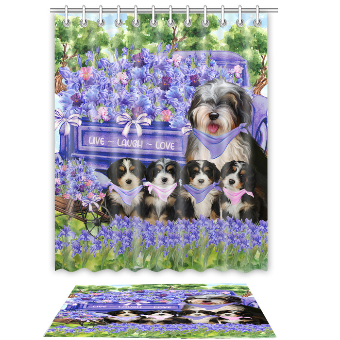 Bernedoodle Shower Curtain with Bath Mat Set: Explore a Variety of Designs, Personalized, Custom, Curtains and Rug Bathroom Decor, Dog and Pet Lovers Gift