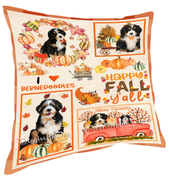Happy Fall Y'all Pumpkin Bernedoodle Dogs Pillow with Top Quality High-Resolution Images - Ultra Soft Pet Pillows for Sleeping - Reversible & Comfort - Ideal Gift for Dog Lover - Cushion for Sofa Couch Bed - 100% Polyester