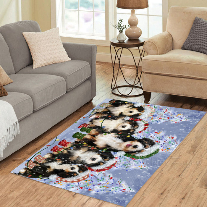 Christmas Lights and Bernedoodle Dogs Area Rug - Ultra Soft Cute Pet Printed Unique Style Floor Living Room Carpet Decorative Rug for Indoor Gift for Pet Lovers