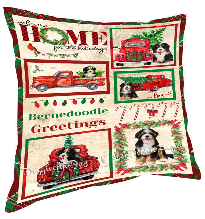 Welcome Home for Christmas Holidays Bernedoodle Dogs Pillow with Top Quality High-Resolution Images - Ultra Soft Pet Pillows for Sleeping - Reversible & Comfort - Ideal Gift for Dog Lover - Cushion for Sofa Couch Bed - 100% Polyester