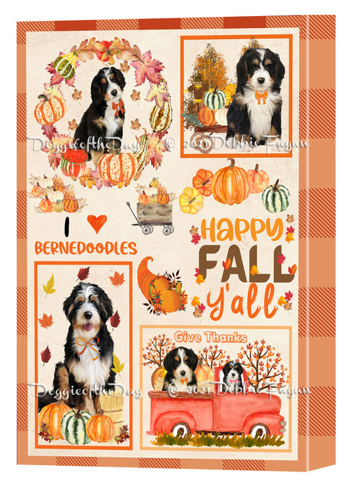 Happy Fall Y'all Pumpkin Bernedoodle Dogs Canvas Wall Art - Premium Quality Ready to Hang Room Decor Wall Art Canvas - Unique Animal Printed Digital Painting for Decoration