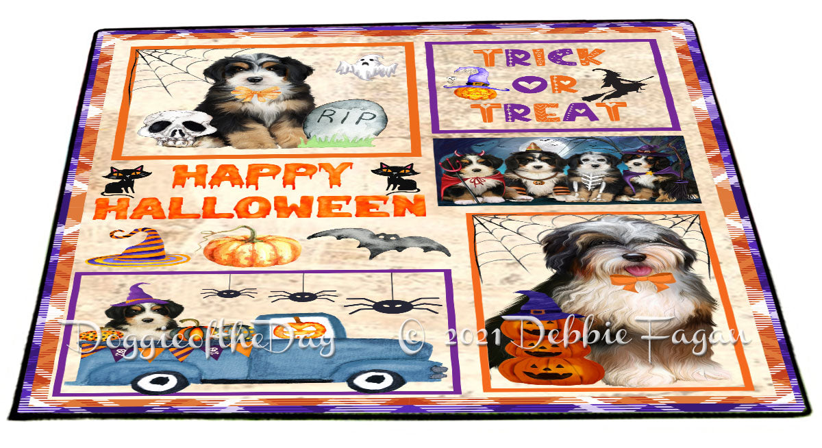 Happy Halloween Trick or Treat Bernedoodle Dogs Indoor/Outdoor Welcome Floormat - Premium Quality Washable Anti-Slip Doormat Rug FLMS58009