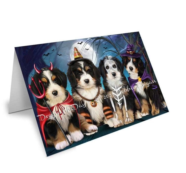 Happy Halloween Trick or Treat Bernedoodle Dogs Handmade Artwork Assorted Pets Greeting Cards and Note Cards with Envelopes for All Occasions and Holiday Seasons GCD76712