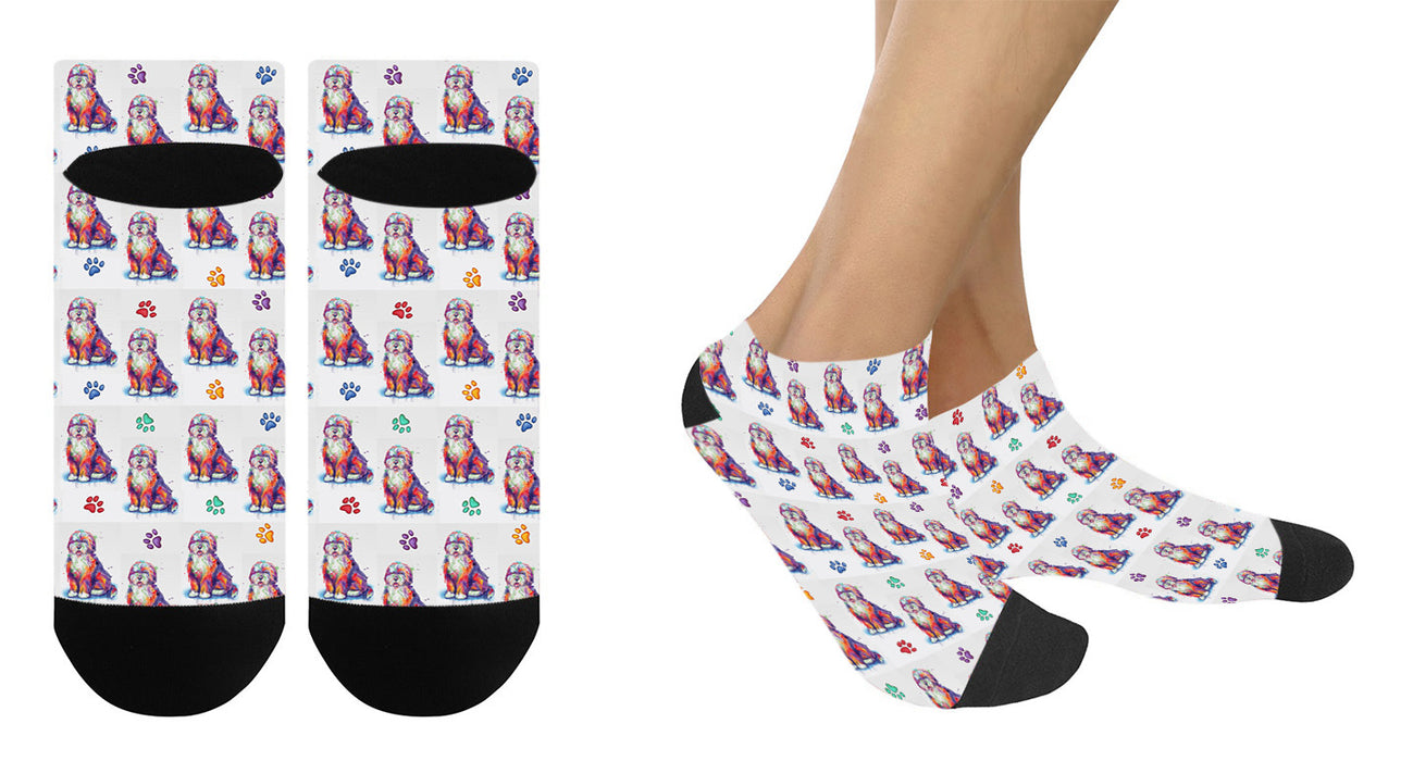 Watercolor Bernedoodle Dogs Women's Ankle Socks