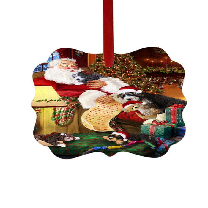 Bernedoodles Dog and Puppies Sleeping with Santa Double-Sided Photo Benelux Christmas Ornament LOR49247