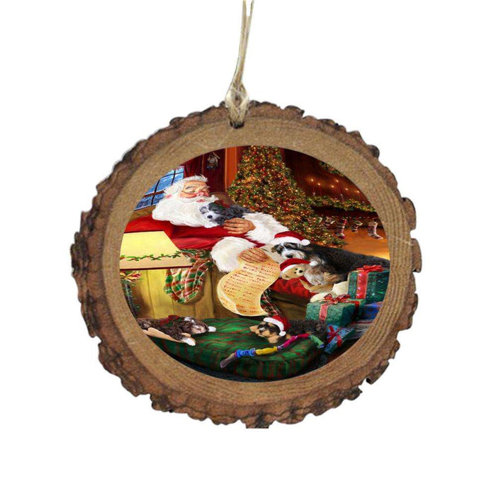 Bernedoodles Dog and Puppies Sleeping with Santa Wooden Christmas Ornament WOR49247