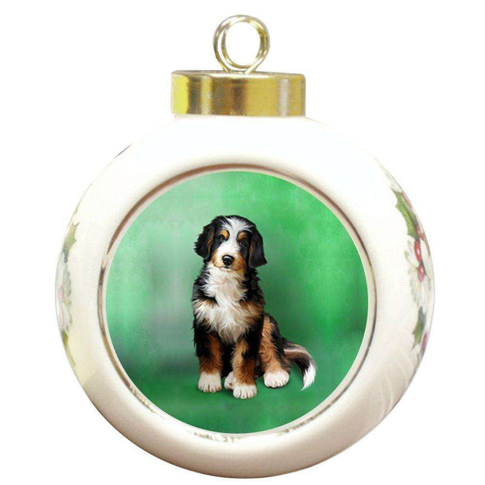 Bernedoodles Dog Round Ceramic Christmas Ornament