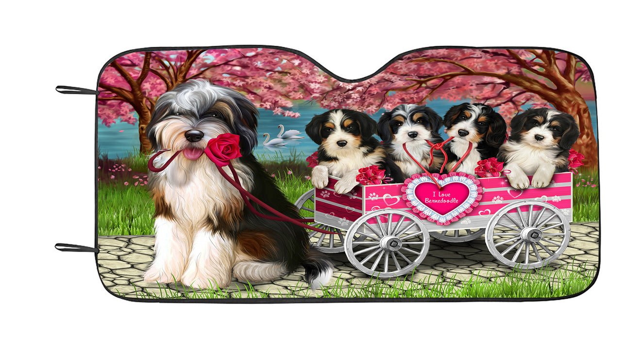 I Love Bernedoodle Dogs in a Cart Car Sun Shade