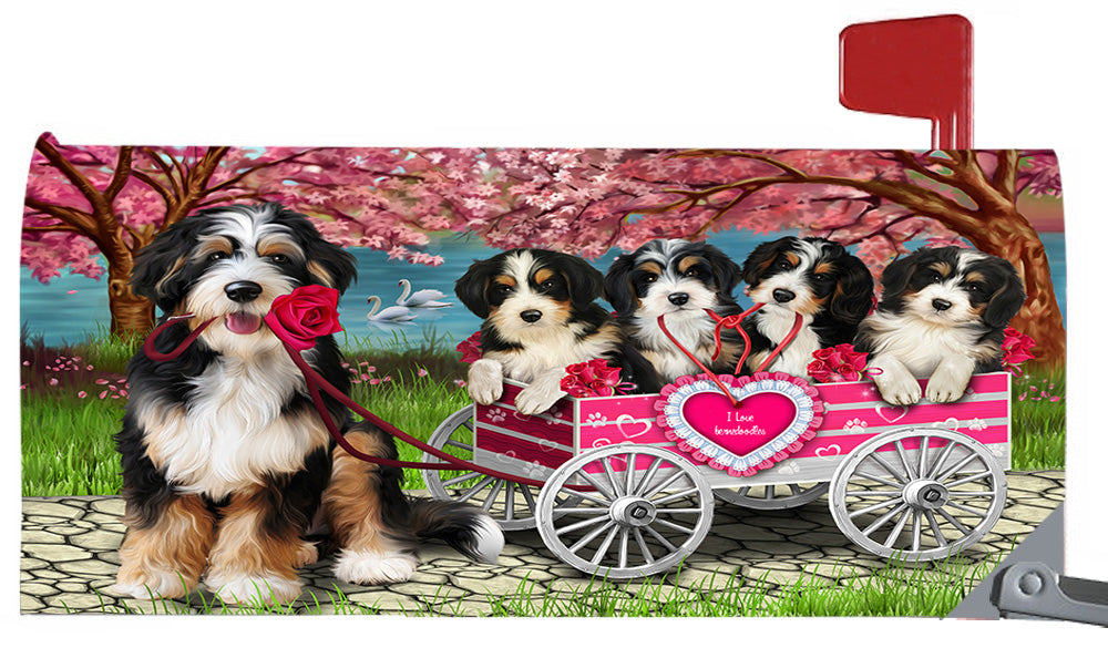 I Love Bernedoodle Dogs in a Cart Magnetic Mailbox Cover MBC48534