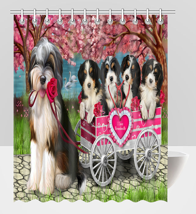 I Love Bernedoodle Dogs in a Cart Shower Curtain