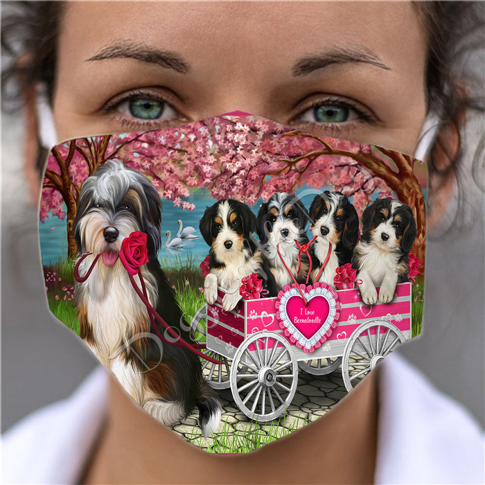 I Love Bernedoodle Dogs in a Cart Face Mask FM48119