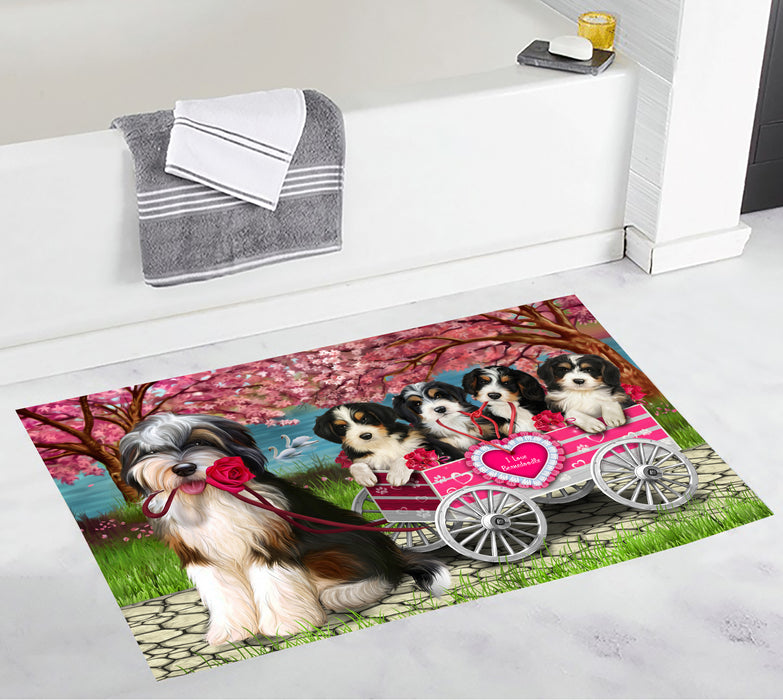 I Love Bernedoodle Dogs in a Cart Bath Mat