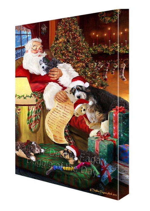 Bernedoodlle Dog and Puppies Sleeping with Santa Canvas Wall Art