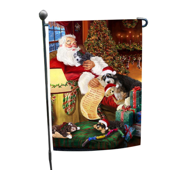 Bernedoodlle Dog and Puppies Sleeping with Santa Garden Flag