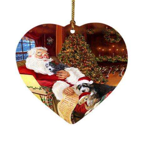 Bernedoodlle Dog and Puppies Sleeping with Santa Heart Christmas Ornament D400