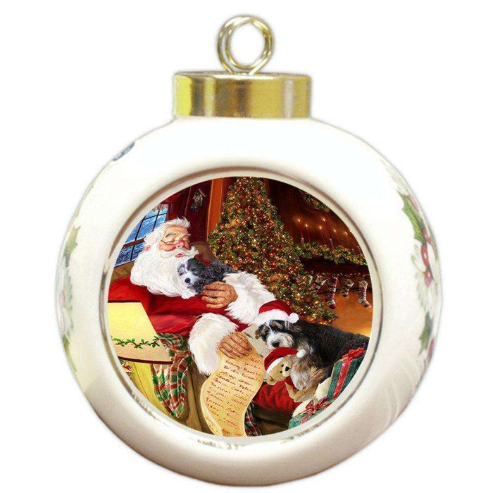 Bernedoodlle Dog and Puppies Sleeping with Santa Round Ball Christmas Ornament D471