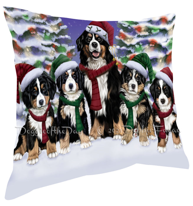 Christmas Family Portrait Bernese Mountain Dog Pillow with Top Quality High-Resolution Images - Ultra Soft Pet Pillows for Sleeping - Reversible & Comfort - Ideal Gift for Dog Lover - Cushion for Sofa Couch Bed - 100% Polyester