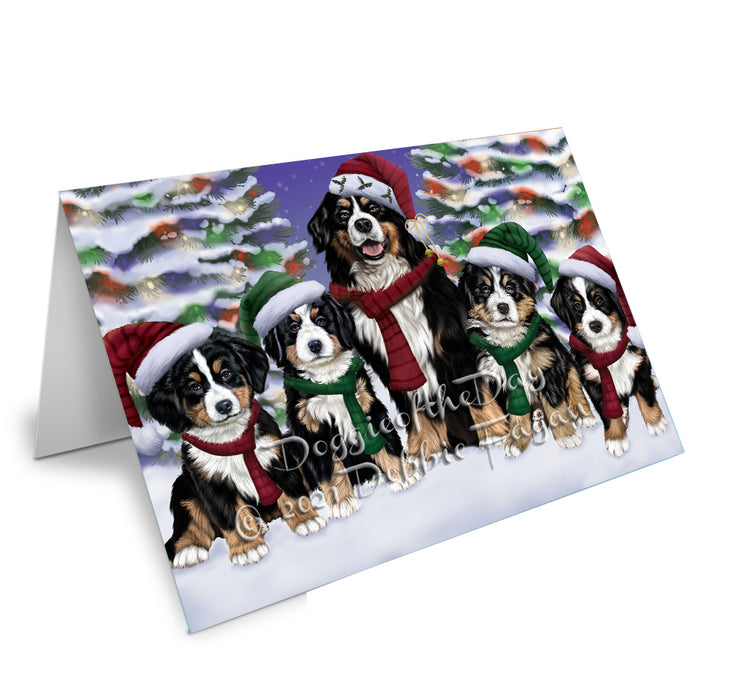 Christmas Family Portrait Bernese Mountain Dog Handmade Artwork Assorted Pets Greeting Cards and Note Cards with Envelopes for All Occasions and Holiday Seasons