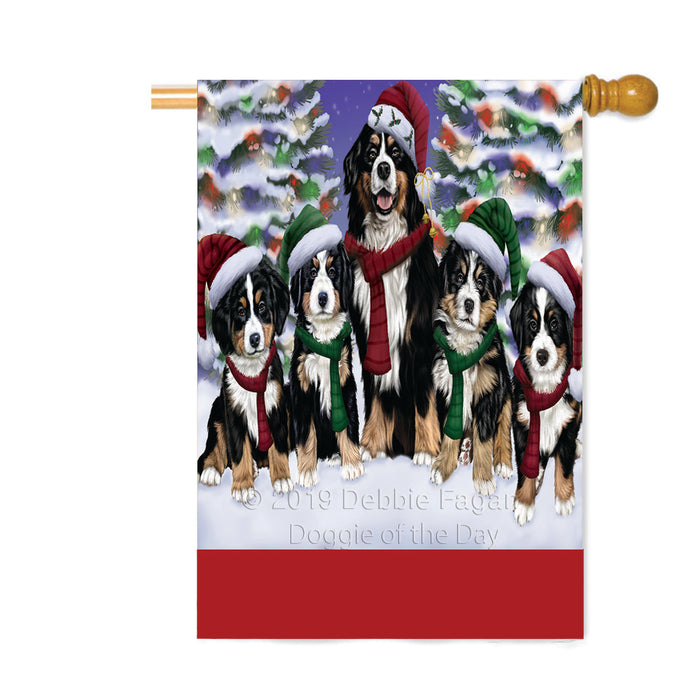 Personalized Christmas Happy Holidays Bernese Mountain Dogs Family Portraits Custom House Flag FLG-DOTD-A59149