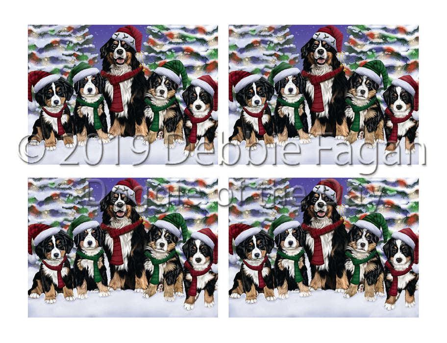 Bernese Mountain Dogs Christmas Family Portrait in Holiday Scenic Background Placemat