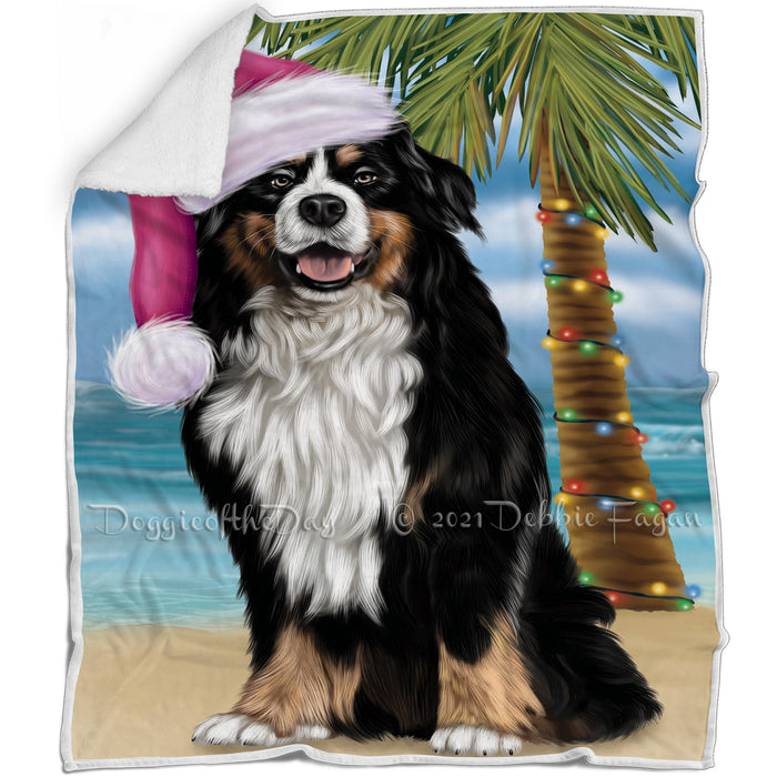 Summertime Happy Holidays Christmas Bernese Dog on Tropical Island Beach Blanket