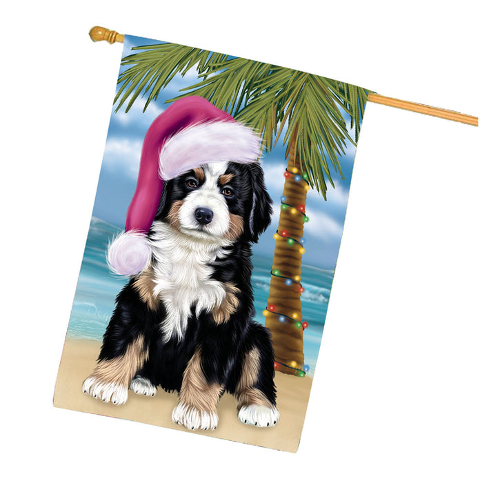 Christmas Summertime Beach Bernese Mountain Dog House Flag Outdoor Decorative Double Sided Pet Portrait Weather Resistant Premium Quality Animal Printed Home Decorative Flags 100% Polyester FLG68681
