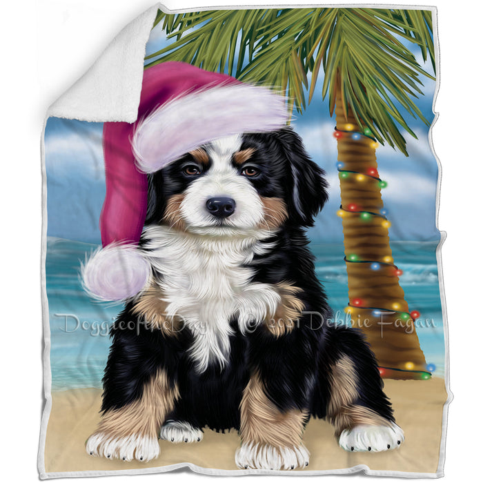 Summertime Happy Holidays Christmas Bernese Dog on Tropical Island Beach Blanket