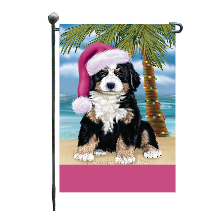 Personalized Summertime Happy Holidays Christmas Bernese Mountain Dog on Tropical Island Beach  Custom Garden Flags GFLG-DOTD-A60408