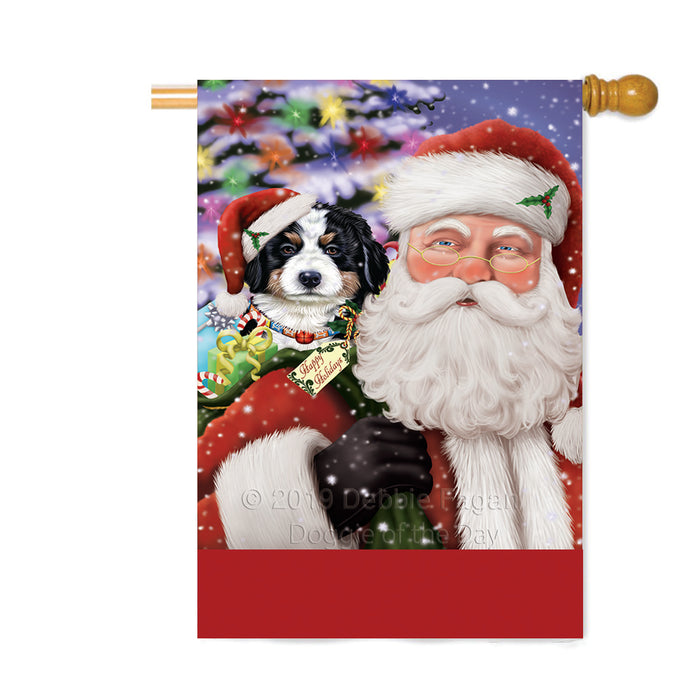 Personalized Santa Carrying Bernese Mountain Dog and Christmas Presents Custom House Flag FLG-DOTD-A63413