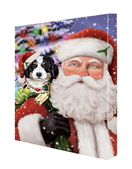 Christmas Santa with Presents and Bernese Mountain Dog Canvas Wall Art - Premium Quality Ready to Hang Room Decor Wall Art Canvas - Unique Animal Printed Digital Painting for Decoration