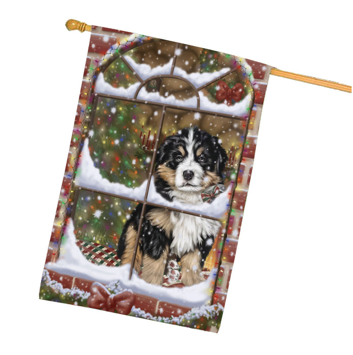 Please come Home for Christmas Bernese Mountain Dog House Flag Outdoor Decorative Double Sided Pet Portrait Weather Resistant Premium Quality Animal Printed Home Decorative Flags 100% Polyester FLG67980