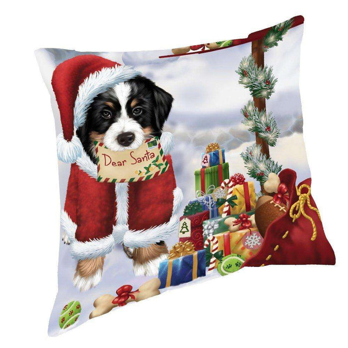Bernese Mountain Dear Santa Letter Christmas Holiday Mailbox Dog Throw Pillow
