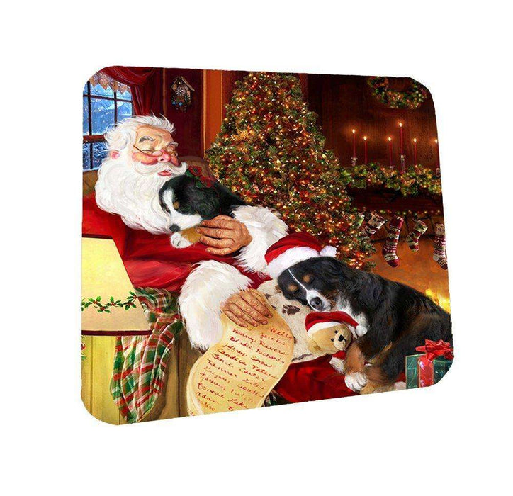Bernese Mountain Dog and Puppies Sleeping with Santa Coasters Set of 4