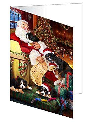 Bernese Mountain Dog and Puppies Sleeping with Santa Handmade Artwork Assorted Pets Greeting Cards and Note Cards with Envelopes for All Occasions and Holiday Seasons