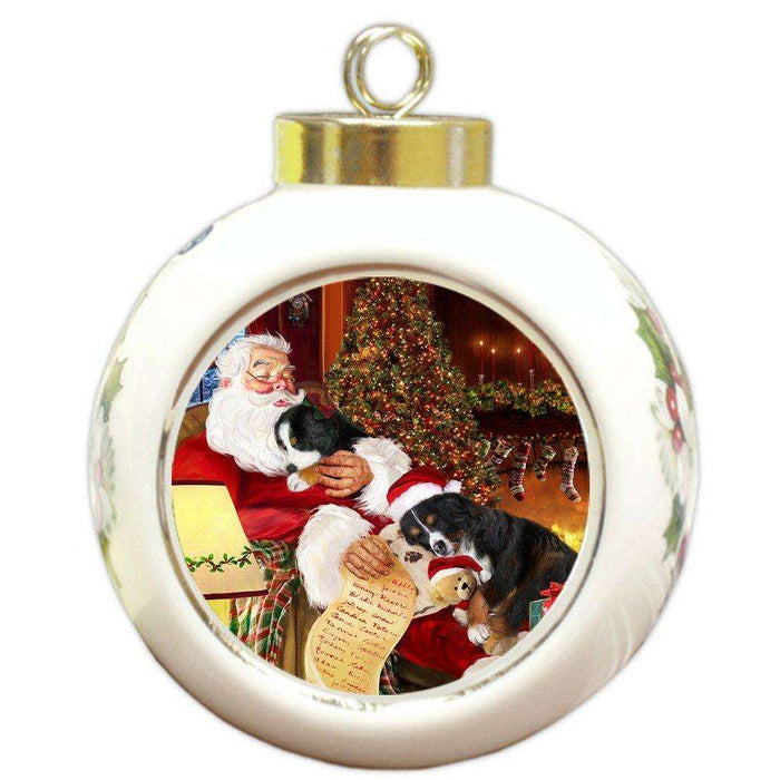 Bernese Mountain Dog and Puppies Sleeping with Santa Round Ball Christmas Ornament D419