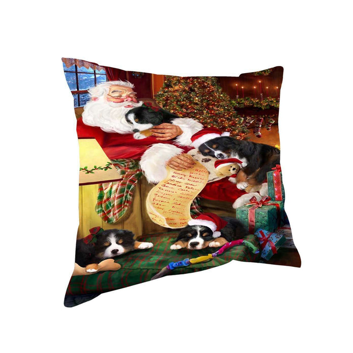 Bernese Mountain Dog and Puppies Sleeping with Santa Throw Pillow