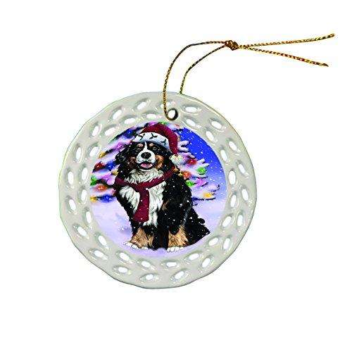 Bernese Mountain Dog Christmas Doily Ceramic Ornament