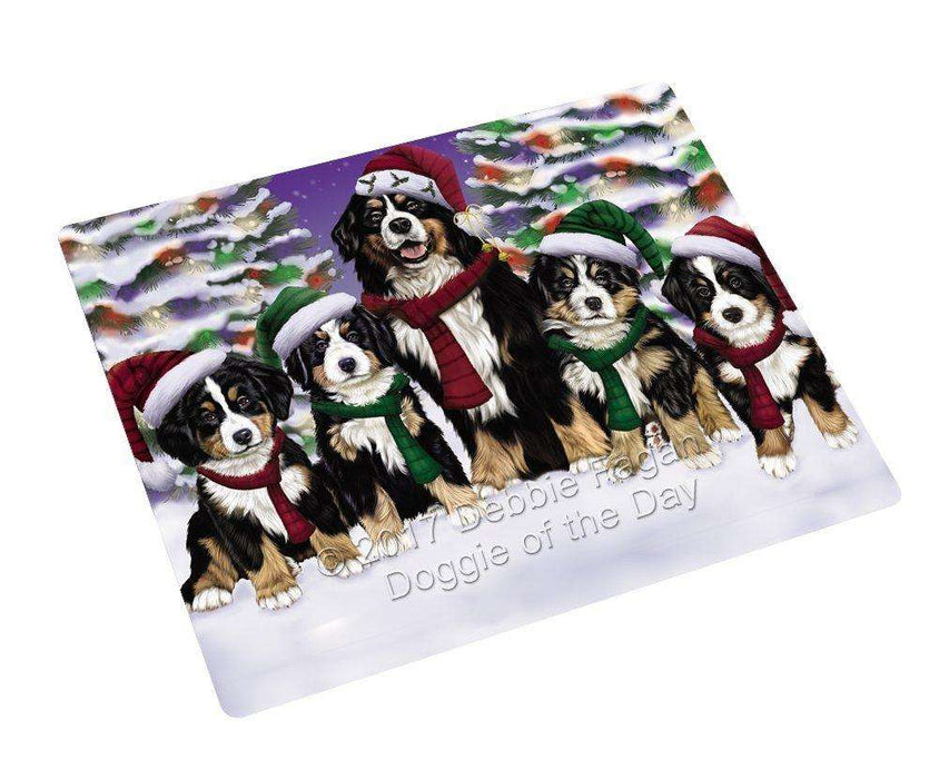 Bernese Mountain Dog Christmas Family Portrait in Holiday Scenic Background Tempered Cutting Board